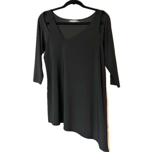 Sympli Nu Focus Asymmetric Hem Cut Out Shoulder 3/4 Sleeve Tunic Size 10 Black - Picture 17 of 17